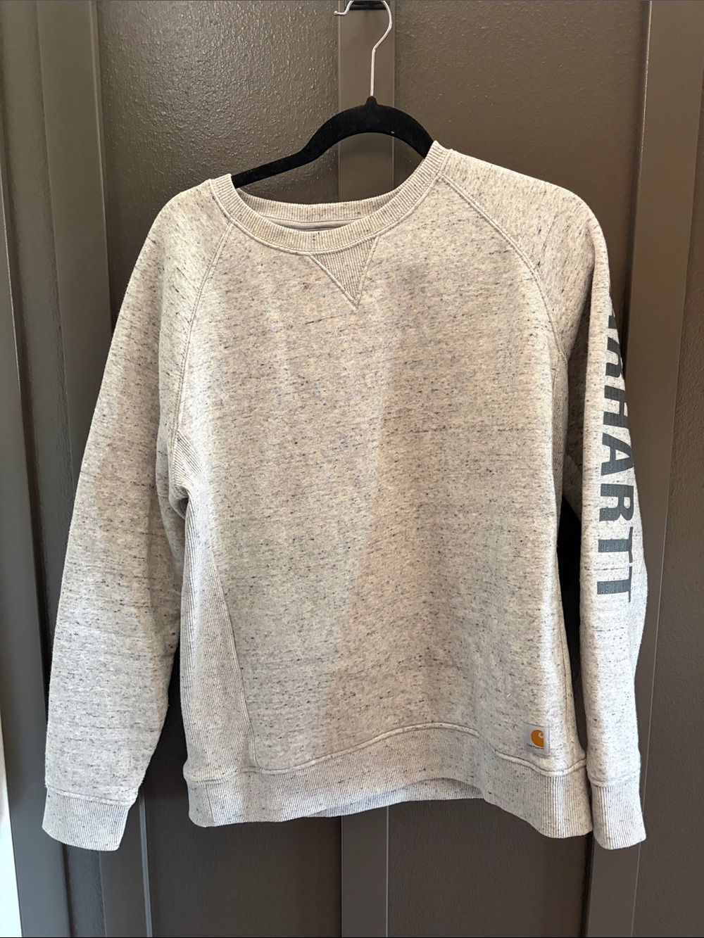 Carhartt Women's Crewneck Sweatshirt in Heather Gray with Sleeve Logo